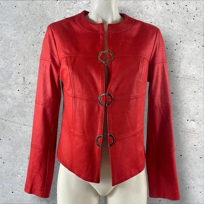 Chaqueta Joseph Ribkoff Mujer Pequeña Roja Imitación Cuero Minimalista Silenciosa Lujo F135 Foto 1 de 4