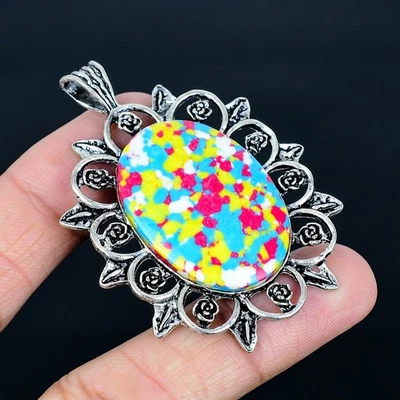 Colgante hecho a mano de mosaico jaspe chapado en plata 925 de 2,45" Foto 1 de 3