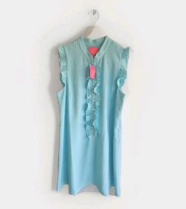 Lilly Pulitzer Adalee Shift Turchese Ibiza Taglia 16 Nuovo con etichette Dettaglio Perla e Ruffle - Foto 1 di 6