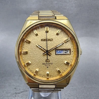 Reloj Seiko SQ 4004 para hombre 36 mm esfera dorada tono dorado fecha redonda 0903-8139 PIEZAS Foto 1 de 4