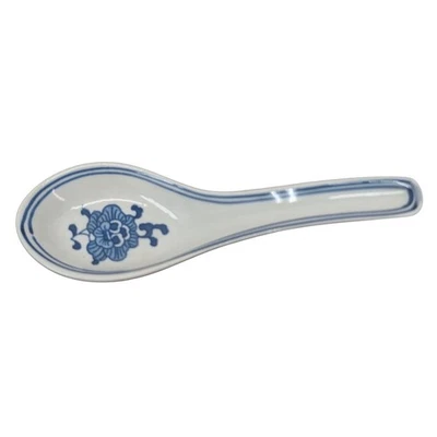 Vintage Jingdezhen Ceramic Soup Spoon Blue White Porcelain Asian 5" - Image 1 of 4