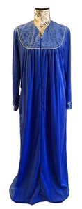 Vintage Chandio New York 1/2 Zip Velour Robe Housecoat Kaftan Embroidered Blue S - Picture 1 of 3