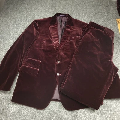 Ralph Lauren 紫色标签 Kent 勃艮第天鹅绒 2 件套男式 46L $3,490 — 第 1/4 张图片