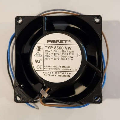 Papst TYP 8560 VW Axial Cooling Fan, 115/230V, 36.0 CFM, 80 mm x 80 mm x 38 mm - Image 1 of 4