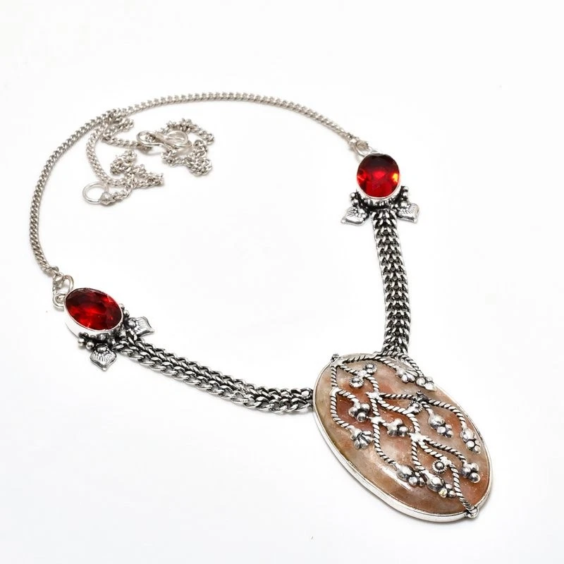 Collar Joyería Chapado en Plata 925 Hecho a Mano Piedra Solar, Granate Piedras Preciosas 18" Foto 1 de 1