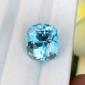 Vibrante piedra preciosa suelta corte cojín topacio suizo azul 8,72 quilates -12 mm de Brasil - Imagen 1 de 11