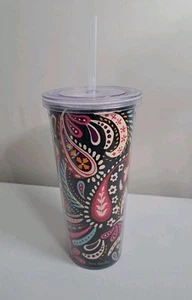 Vera Bradley Tumbler Blue with Multicolor Paisley Design with Lid and Straw - Picture 1 of 8