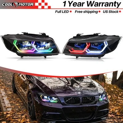 New RGB LED Headlights for 2005-2012 BMW E90 E91 328i 335i 328xi 335d 335 Sedan Foto 1 de 4