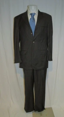 Traje Lombardo Colección Platino Personalizado Lana Seda Marrón Rayas Tres Botones 40L Foto 1 de 4