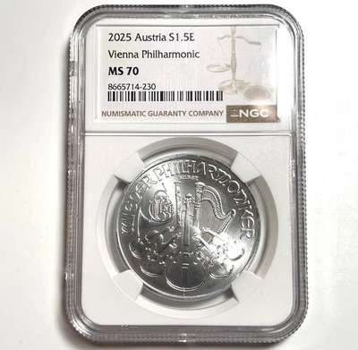 2025 Austria S1.5E Vienna Philharmonic NGC MS70 - 1 Oz  .999 Fine Silver Coin - Image 1 of 4