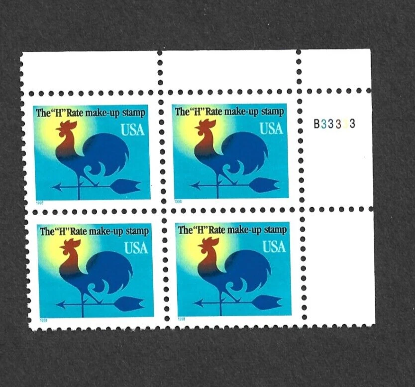 US STAMP 3258 PLATE BLOCK BLUE USA 1c  MAKE UP RATE ROOSTER MINT NH OG FREE SHIP - Image 1 of 1