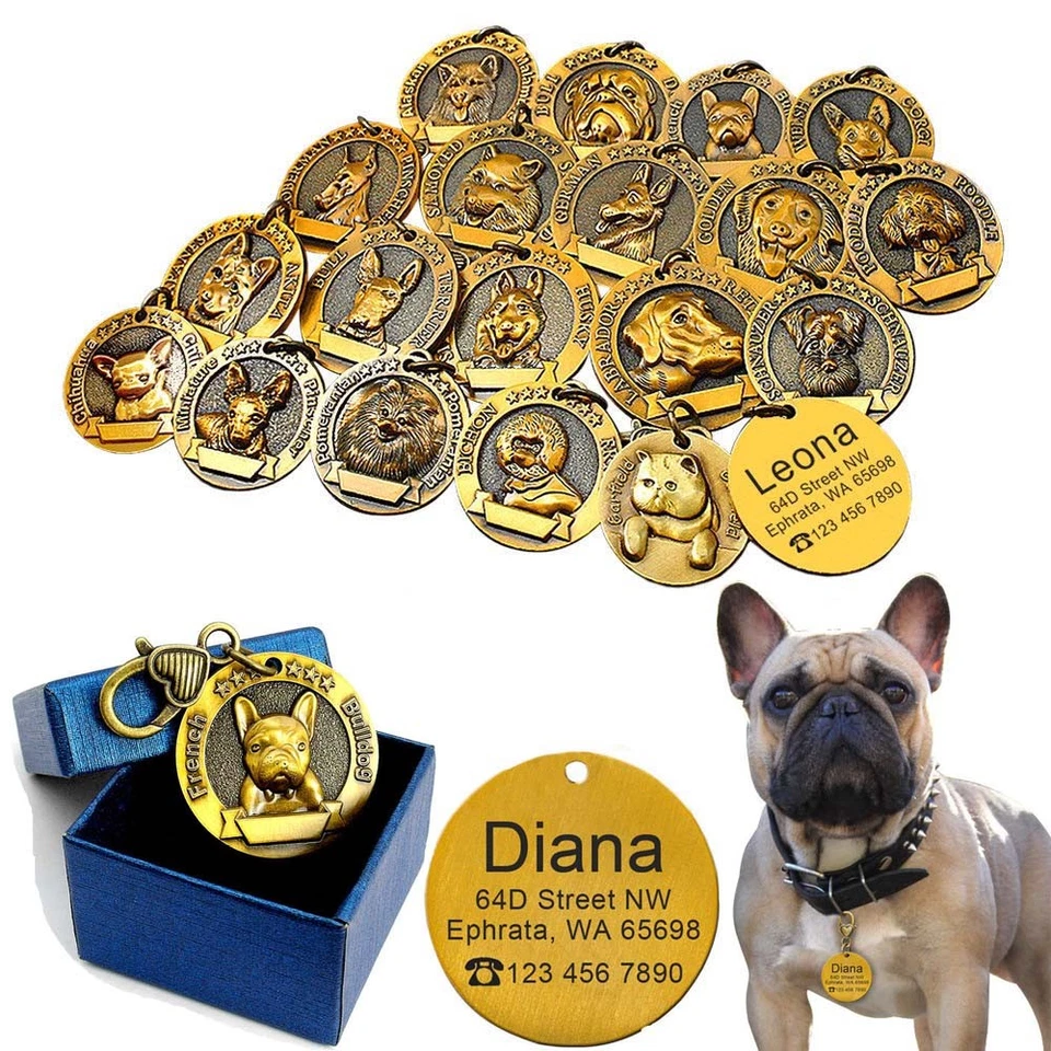 3D Dog ID Tags Engraved Personalized Metal Pet Custom Puppy Cat Name Tags Collar - Image 1 of 4