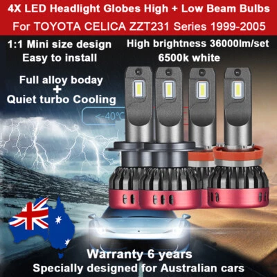 4x 36000lm Headlight Globes For Toyota Celica ZZT231 2002 2001 High Low Beam set - image 1 of 4