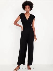 NEW Old Navy JUMPER Woman Small BLACK Wide Leg Waist-Defined One-Piece Romper - Picture 1 of 10