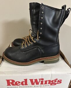 Vtg Red Wing 919 Indigofera Climber Lineman Black Leather Boots 12 E Green Sole