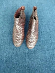 SESTO MEUCCI Leather Ankle Boots 7 Flat Brown Woven Booties Boho Italy - Picture 1 of 7