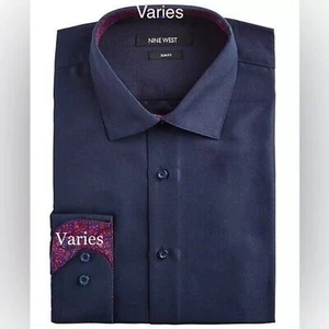 Nuevo NINE WEST Para hombres Calce Ajustado Sin Arrugas Elastizado AZUL MARINO OSCURO L (16-16 1/2 - Imagen 1 de 15