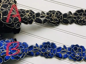 3D Floral Corded Embroidered Ribbon Border Trim Sewing/Crafts/Bridal/2.5" wide - Picture 1 of 10