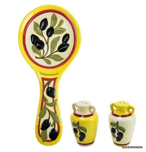 Tuscan Salt Pepper Shakers Spoonrest Boxed Gift Set Designer Boston Warehouse - Picture 1 of 3