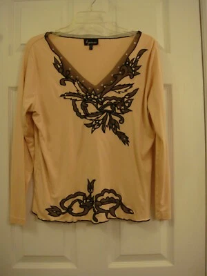 Mujer Lynn Ritchie Rosa Polvoriento con Lentejuelas Negras Encaje Seda/Algodón Talla L Foto 1 de 4