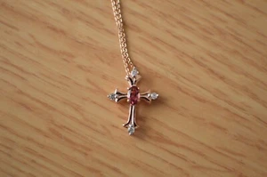 0.35ct Rubellite Tourmaline Cross Pendant with 20" Chain 14k RG over Fine Silver - Picture 1 of 9