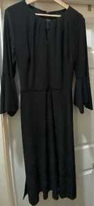 LAUREN BY RALPH LAUREN Maxi Dress Size 12 Flare Sleeves Waist Tie Black EUC - Picture 1 of 15