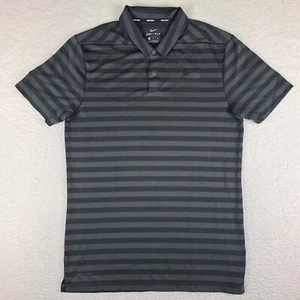 Nike Golf Polo Shirt Mens Small Black Gray Striped Dri Fit Performance - Picture 1 of 11