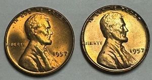 Nice Pair of 1957 BIE Error BU Lincoln Wheat Cents   Free US Shipping - Picture 1 of 3