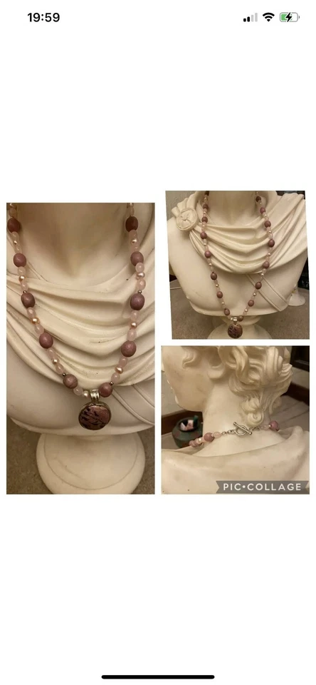 Collar largo de 26" de plata marcado Hall 925 con preciosas piedras Zade meñique. Chaina Foto 1 de 4