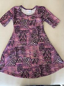 LouLaRoe Child Dress Size 4 Purple Pink Geometric Pattern Short Seeve