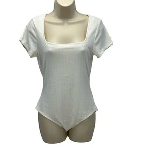 Self Esteem Short Sleeve Square Neck Ribbed Knit Bodysuit - White - size XL - Picture 1 of 8