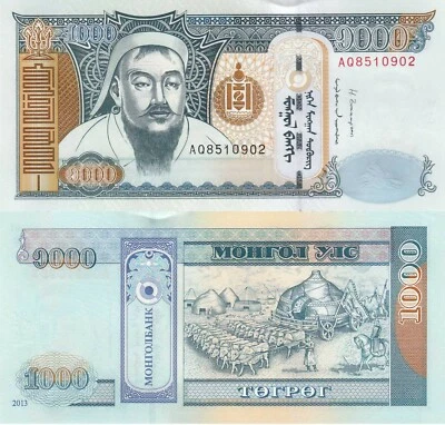 Mongolia 1000 Tugrik 2013 - Genghis Kahn/Genghis Mobile Yurt p-67d UNC Foto 1 de 3