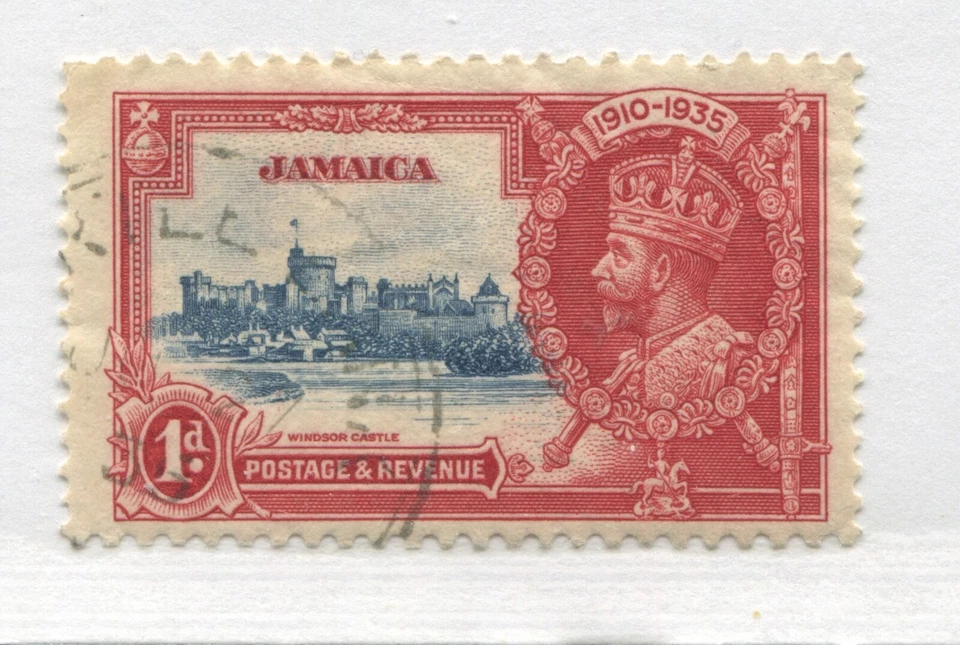 Jamaica KGV 1935 Jubileo de Plata 1d mostrando BROKEN FLAGSTAFF usado Foto 1 de 1