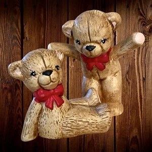 Two Happy Ceramic Teddie Bear Figurines Playful Tumbling Bears Hand Painted 1988 - Picture 1 of 12