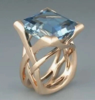 Anillo para mujer ahuecado de joyería de moda - Zafiro sintético lujoso y simple. Foto 1 de 2