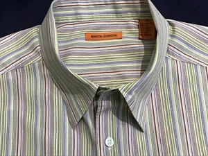 MARTIN GORDON men XL long sleeve BUTTON DOWN multi striped COTTON SHIRT - Picture 1 of 9