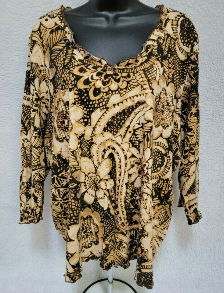 Requirements Womens Shirt Top Blouse Size 2X Brown Floral - Image 1 of 4