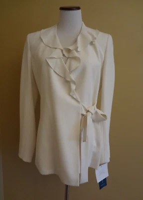 Chaqueta Blazer Garfield & Marks Vintage Marfil con Volantes Corbata Frontal Nueva con Etiquetas en talla 4-6 Foto 1 de 4