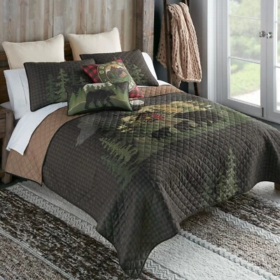 Donna Sharp Foothills King 3-Pc Quilt Set Bear Rustic Lodge Cabin Mountain Trees - Image 1 of 4
