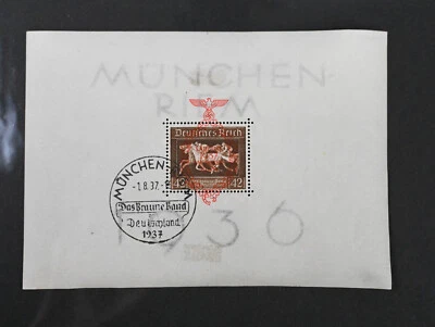 Germany Scott # B105 Souvenir Sheet VF Used Horse Racing 1937 FDC Stamp Cat $97 - Image 1 of 2