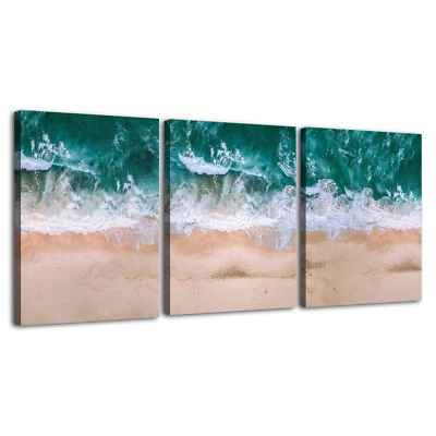 Beach Waves Wall Art Canvas Painting Nature Landscape Poster Wall Art Picture - Image 1 of 4