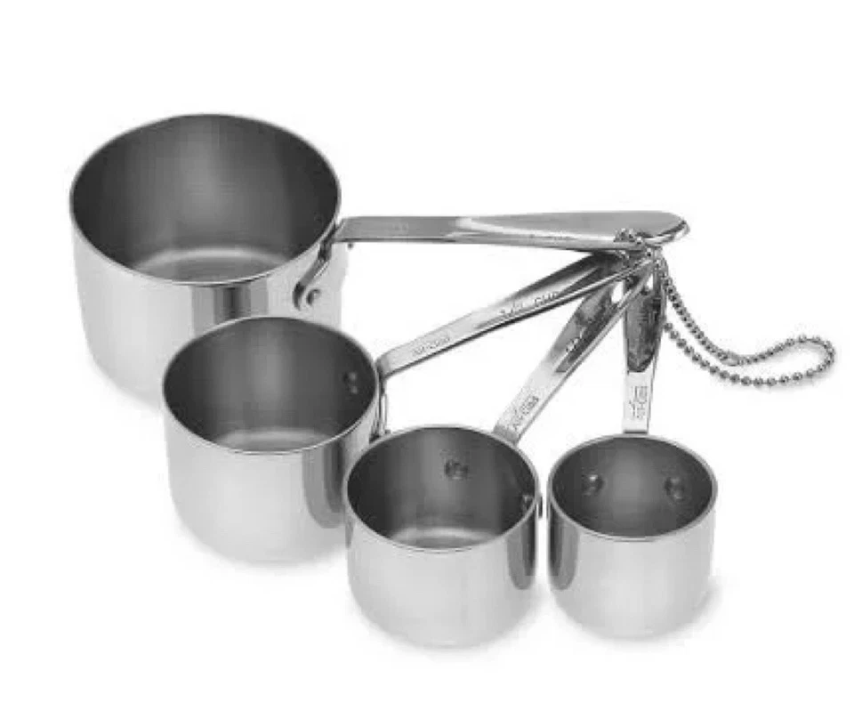 NUEVO Juego de 4 vasos medidores de tamaño estándar de acero inoxidable todo revestido 1 1/2 1/3 1/4 Foto 1 de 1