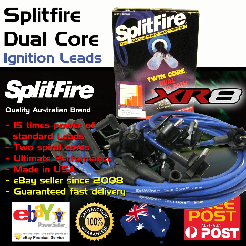 Splitfire Twin Core 8mm Ignition Spark Plug Leads Fits Falcon AU V8 XR8 II III - Image 1 of 3
