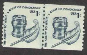 US. 1811. 1c. Inkwell & Quill. Coil Line Pair. Shiny Gum. MNH. 1980 - Picture 1 of 2