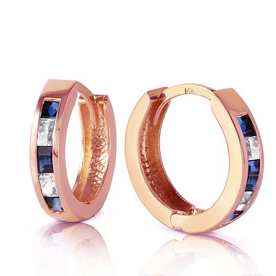 1.26 Carat 14K Solid Rose Gold Hoop Earrings Natural Sapphire Rose Topaz - Image 1 of 4
