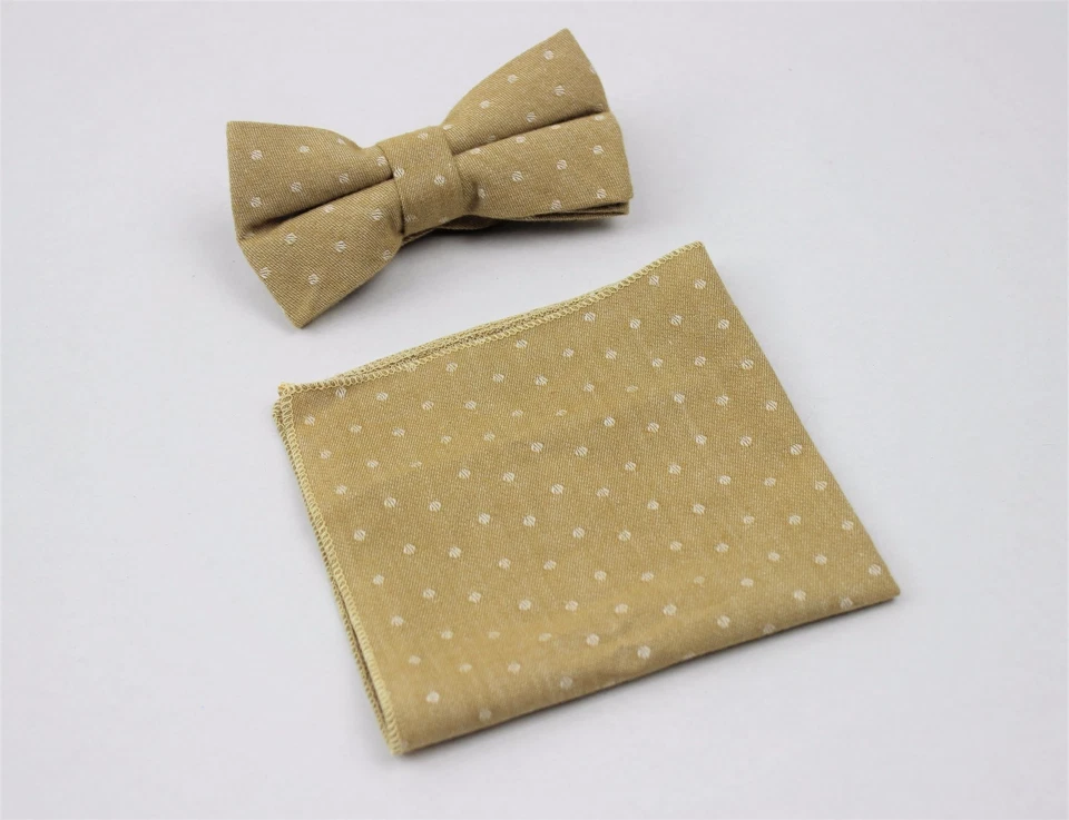 Conjunto de pajarita y pañuelo dorado clásico de moda para hombre 100 % algodón #49 Foto 1 de 1