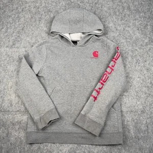 Carhartt Girls Hoodie Pullover Grey w/ Pink Logo Size XL (14) - Picture 1 of 10