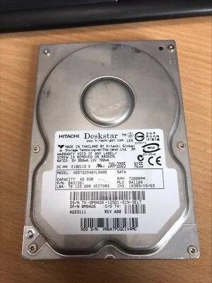 HITACHI DECKSTAR 40GB SATA DRIVE - HDS722540VLSA80 - 0A31561 - Image 1 of 4