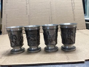 Set of 4 Tumasek Pewter 97% Embossed Collector Cups Tankards Horse Scenes 2.25" - Picture 1 of 3