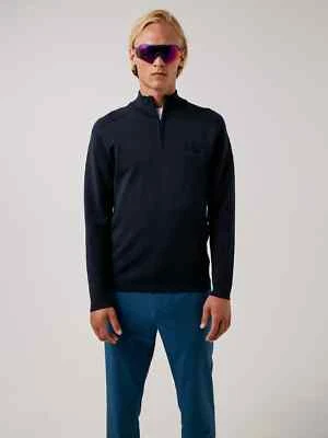 Suéter de golf J. Lindeberg para hombre LUIS CON CREMALLERA GMKW04736 6855 azul marino mediano NUEVO Foto 1 de 4